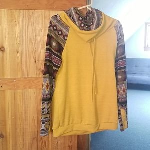 Yellow Aztec Print Cowl Neck Sweater